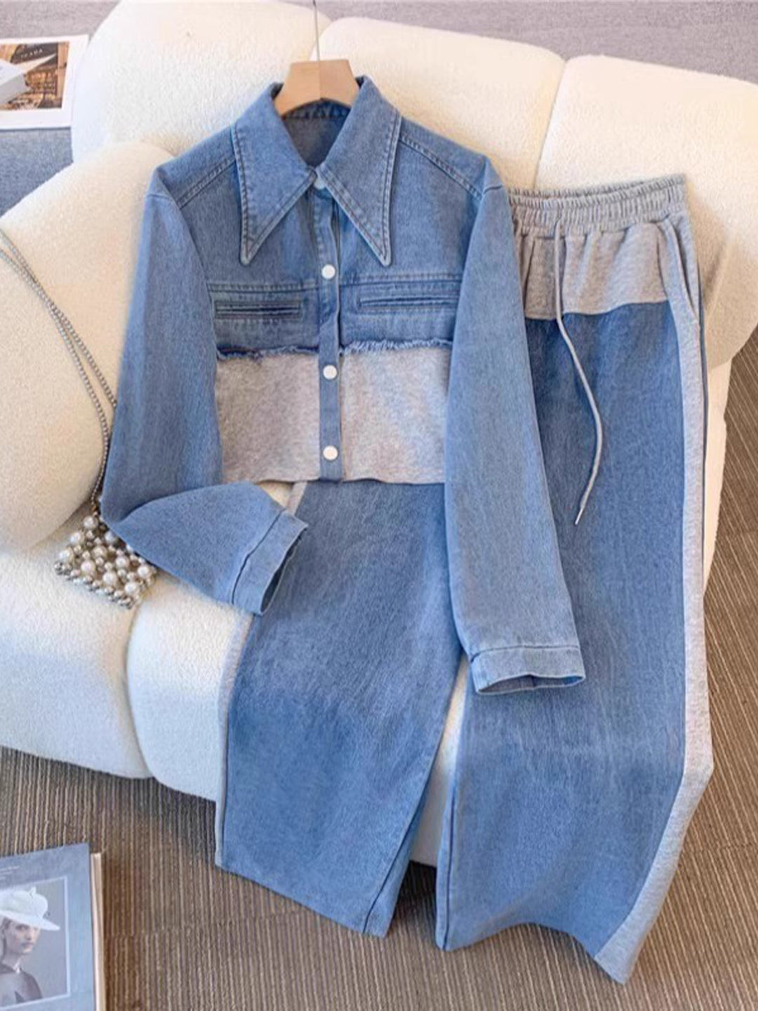 Veste Cintrée Colorblock et Pantalon Large