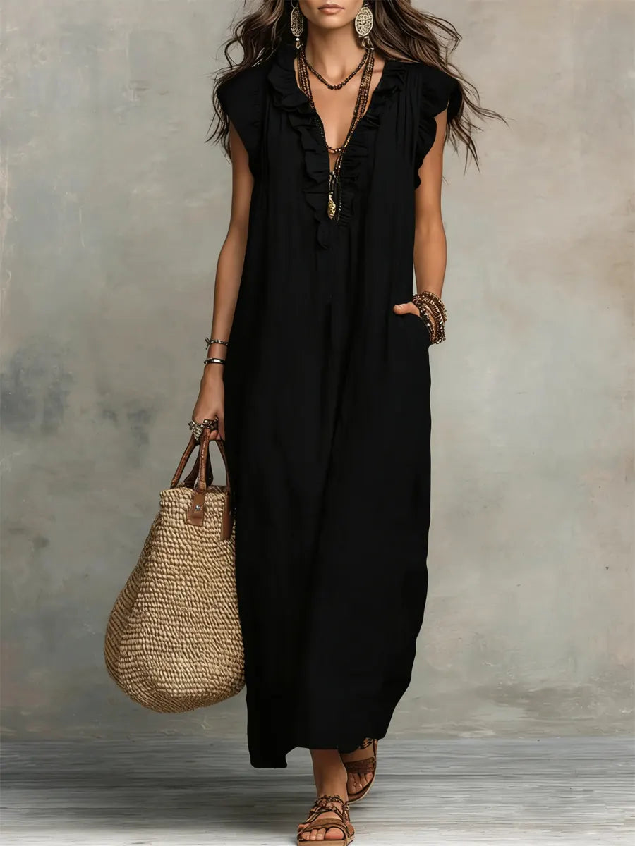 Camelia Robe Maxi Bohème avec Encolure en V