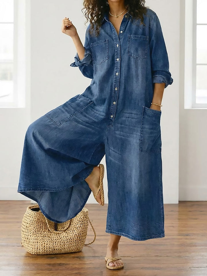 Diana | Combinaison vintage en denim doux lavé avec boutons