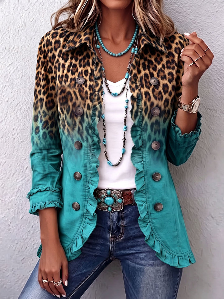 Veste Blazer Leopard Ombré avec Volants Elspeth™