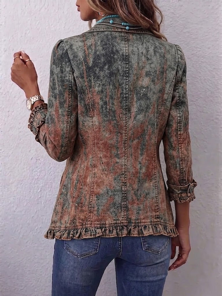 Veste à Volants à Motif Dégradé Texturé Vintage