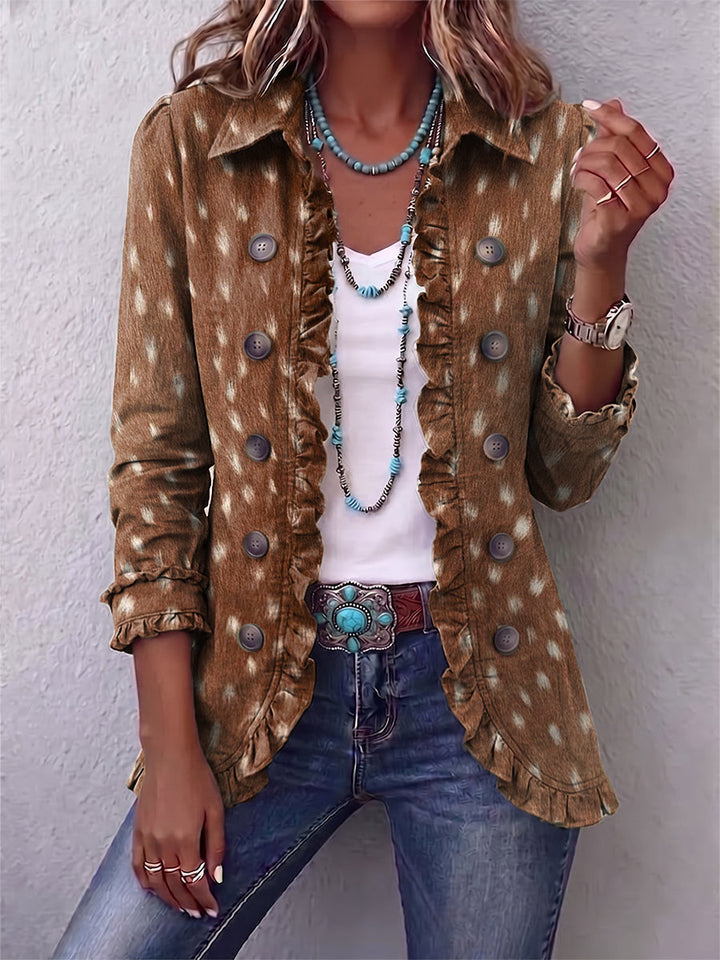 Veste Bohème à Motif Animal et Volants