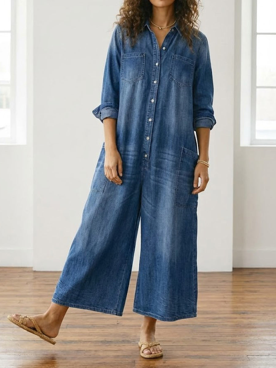 Diana | Combinaison vintage en denim doux lavé avec boutons