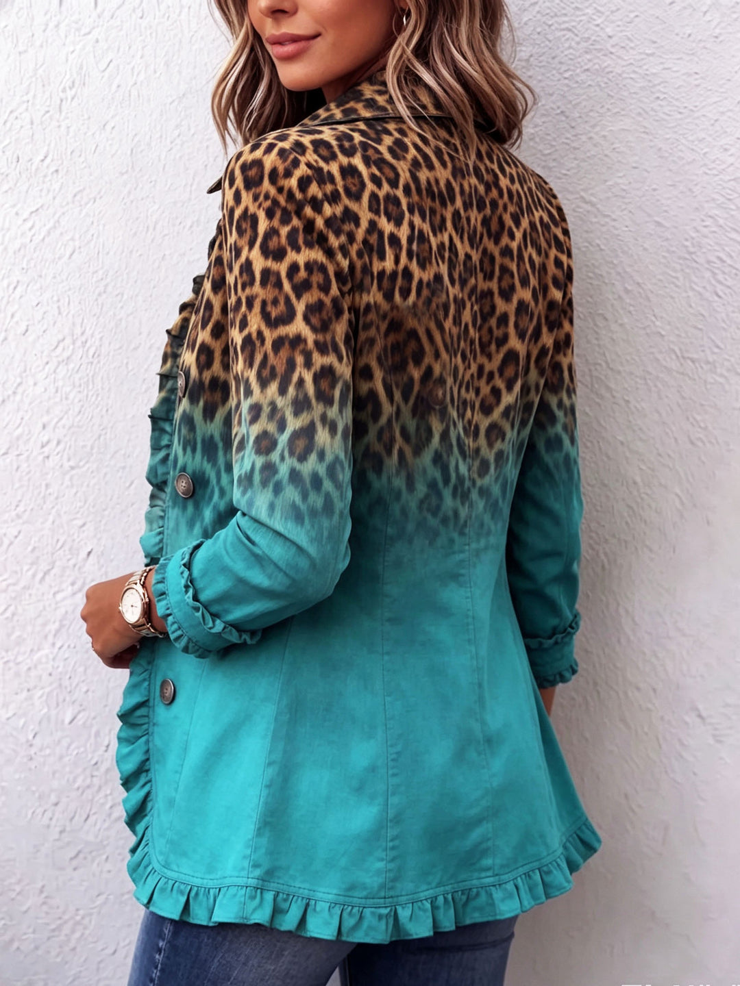 Veste Blazer Leopard Ombré avec Volants Elspeth™