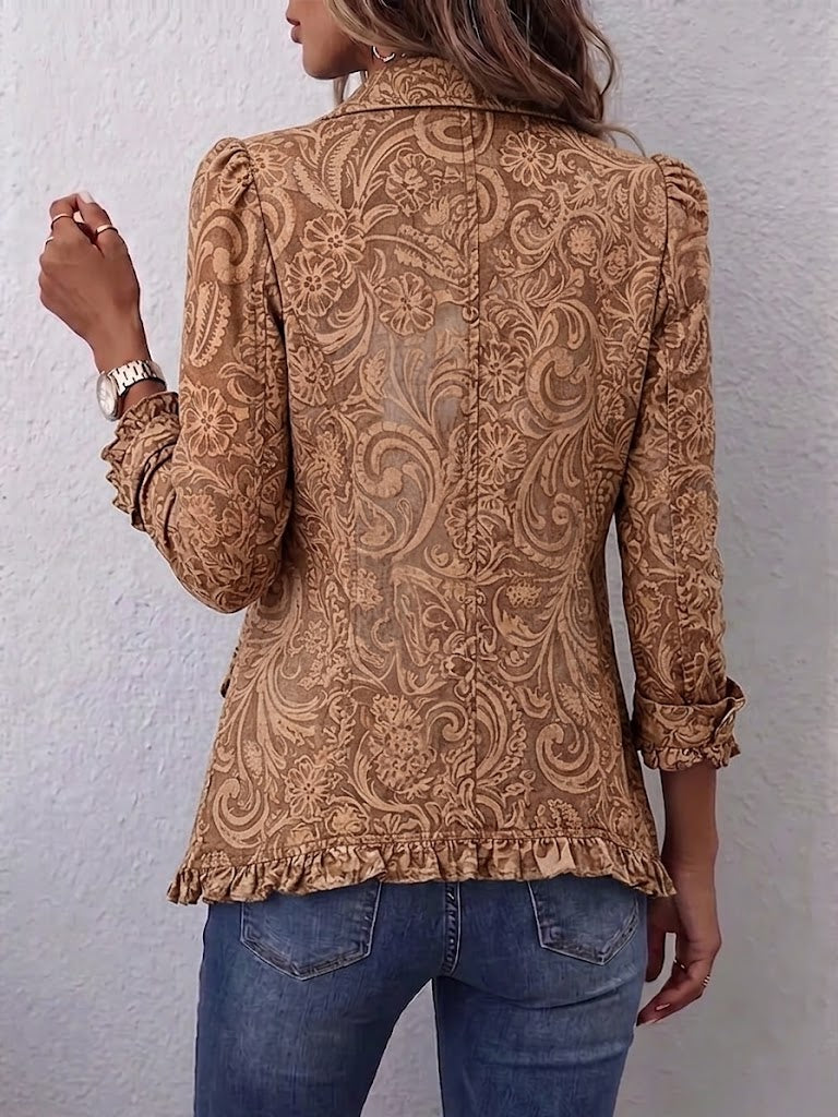 Veste Vintage Bohème à Motif Floral Volants