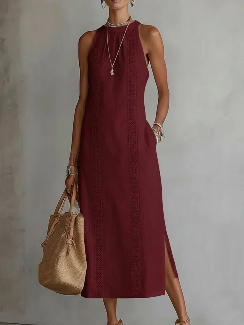 Valeria Robe Midi Élégante avec Col Mao