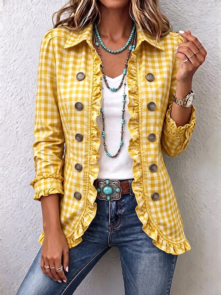 Veste Chemise à Carreaux Charlene™ avec Volants et Boutons