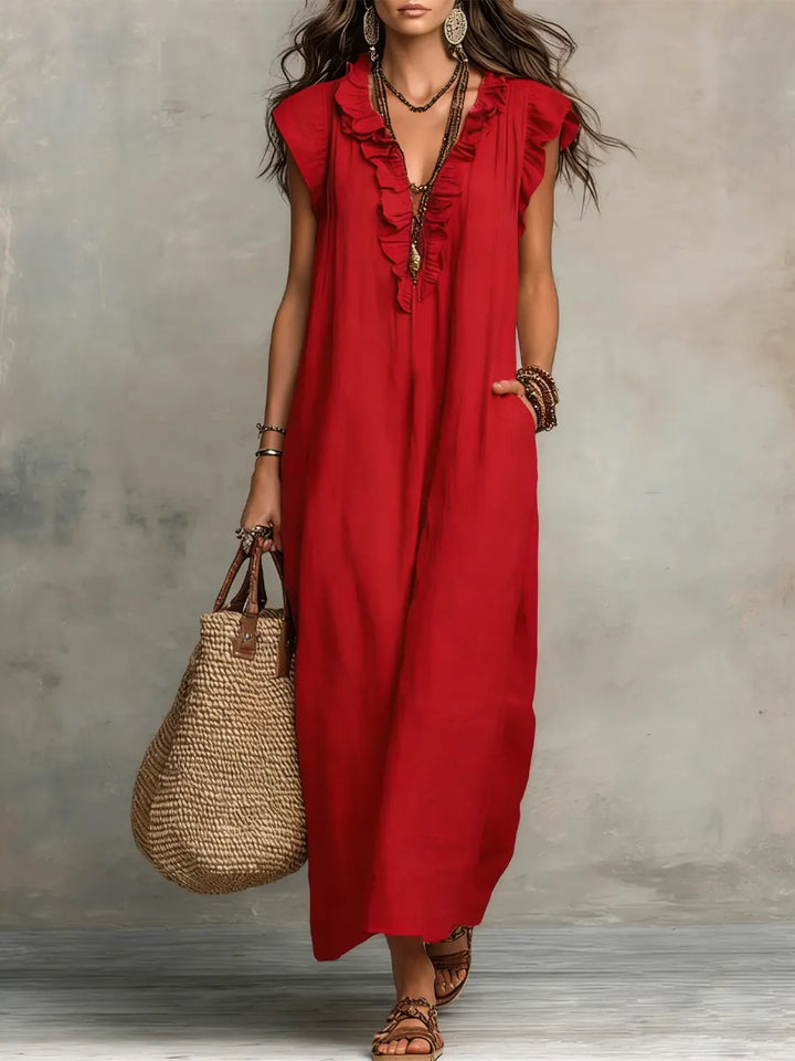 Camelia Robe Maxi Bohème avec Encolure en V