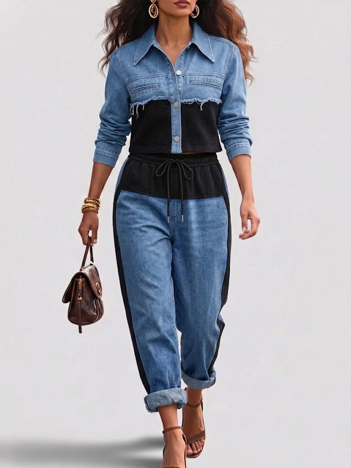 Veste Cintrée Colorblock et Pantalon Large