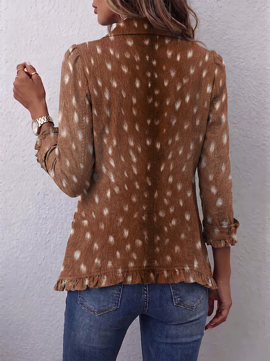 Veste Bohème à Motif Animal et Volants
