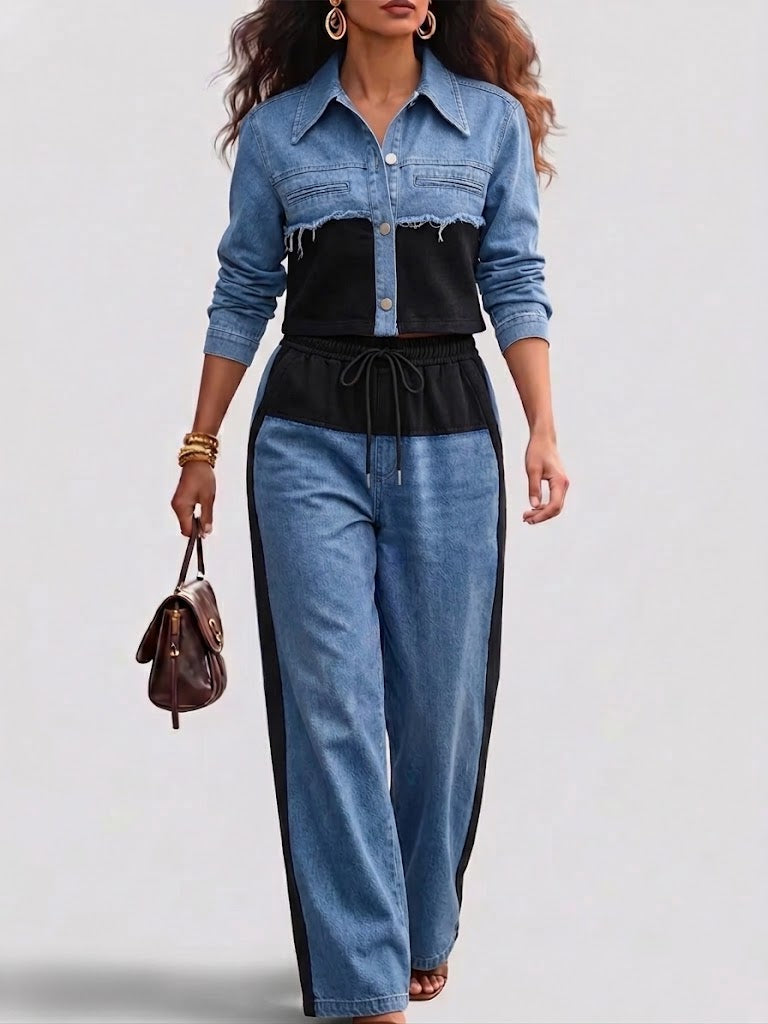 Veste Cintrée Colorblock et Pantalon Large