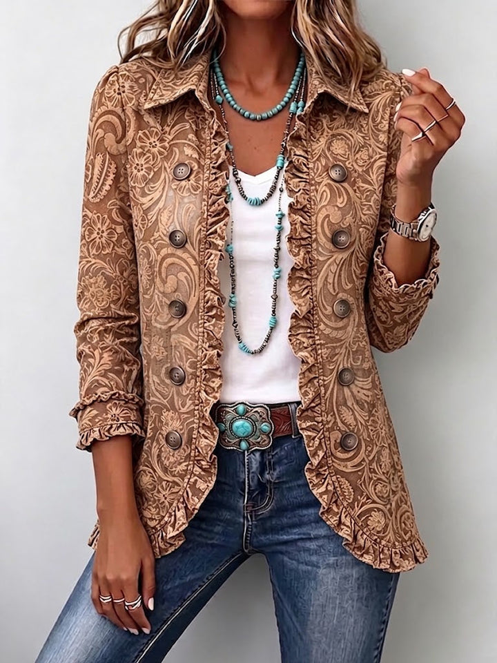 Veste Vintage Bohème à Motif Floral Volants
