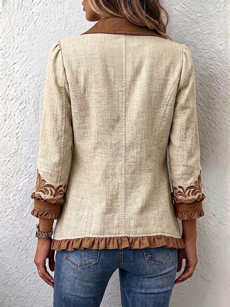 Veste Bohème Vintage à Volants et Broderie Florale
