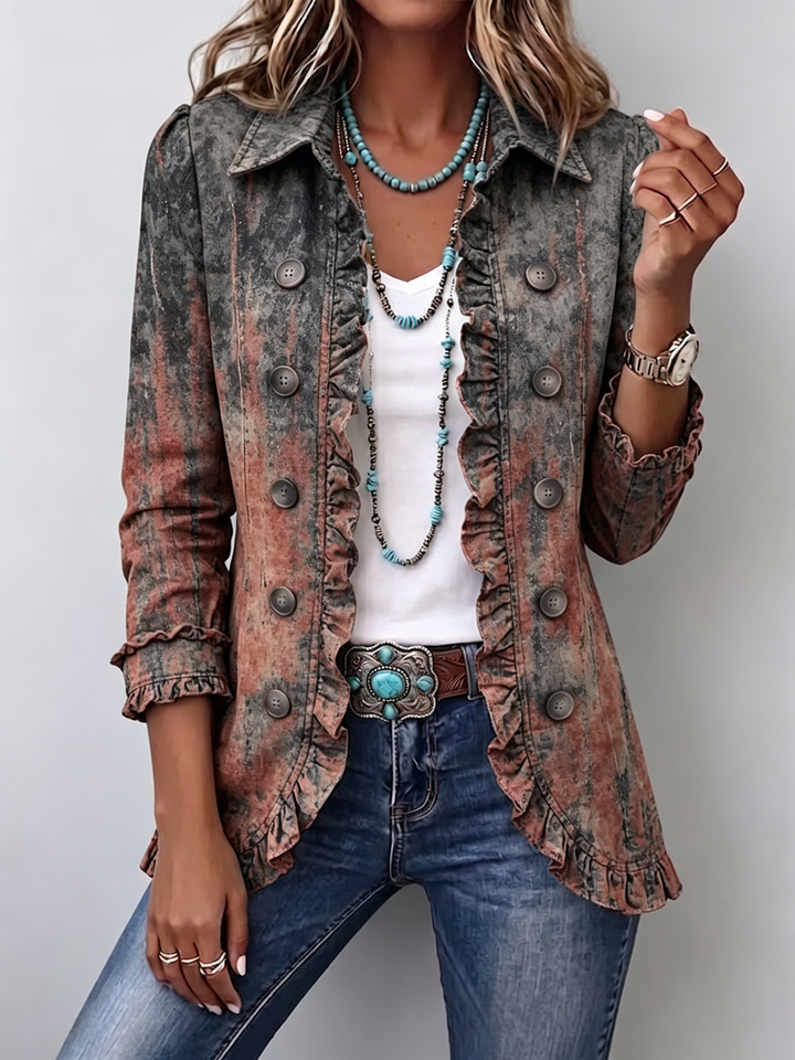 Veste à Volants à Motif Dégradé Texturé Vintage