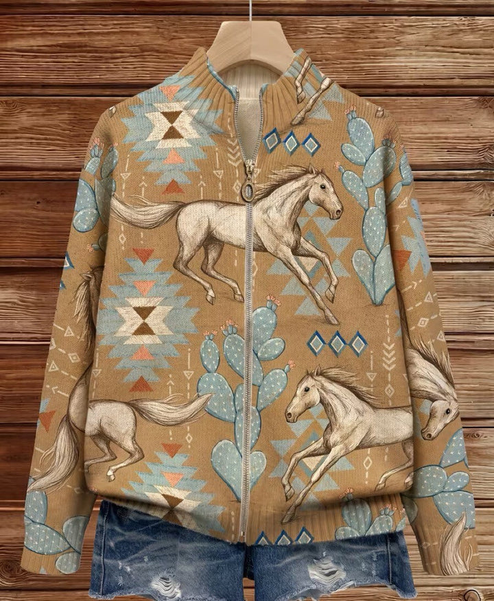 Perpetua™ | Cardigan Zippé Cheval du Désert et Cactus