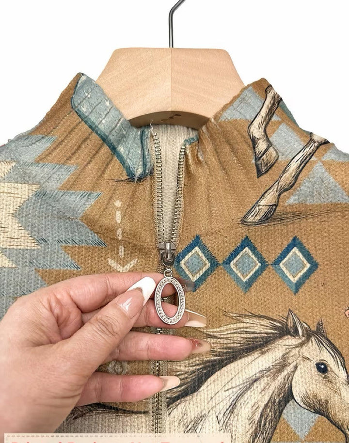 Perpetua™ | Cardigan Zippé Cheval du Désert et Cactus