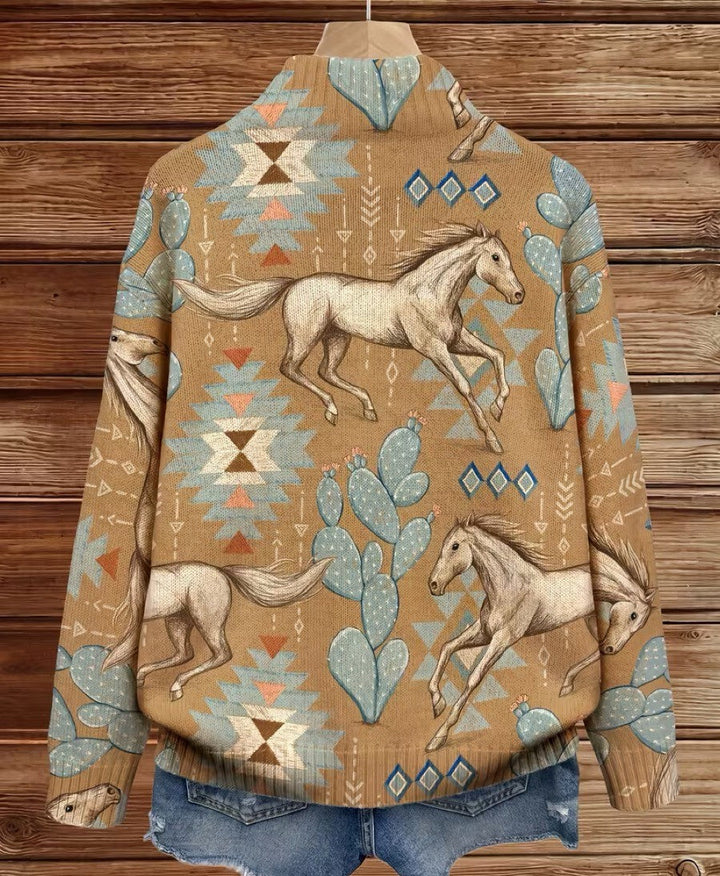 Perpetua™ | Cardigan Zippé Cheval du Désert et Cactus