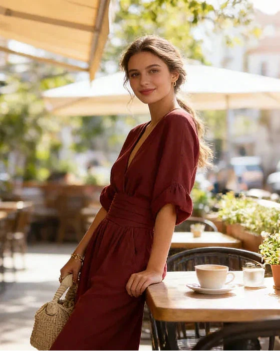 Daniela - Combinaison élégante à encolure en V et jambes larges