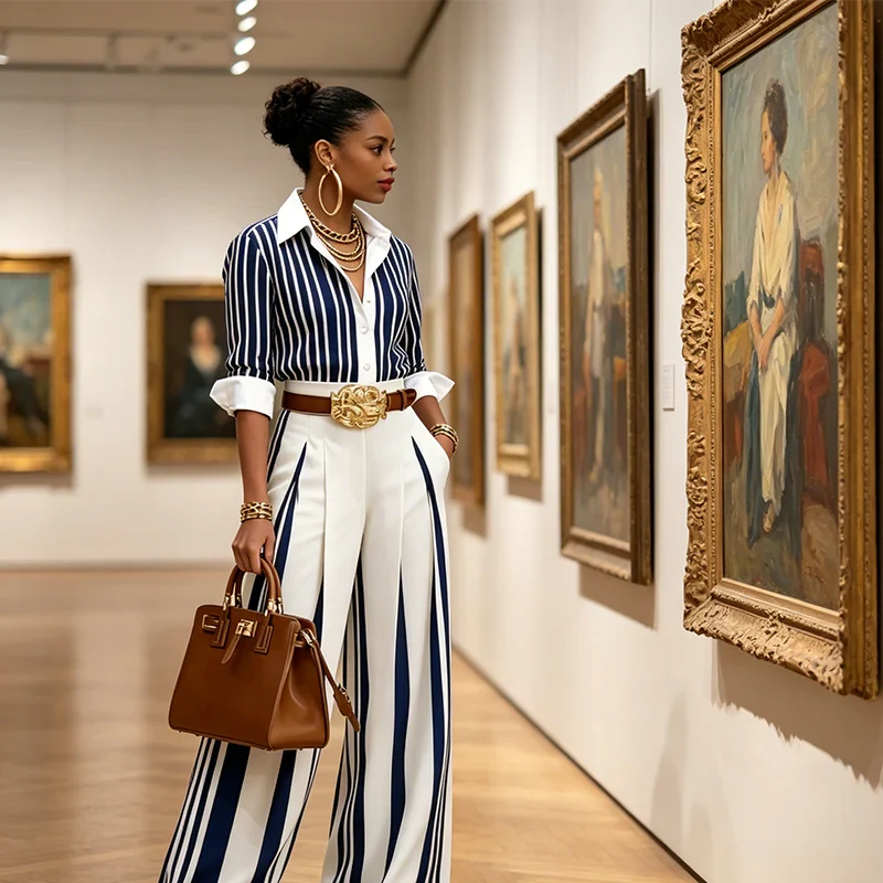 Sol - Ensemble chemise rayée et pantalon large pour femme