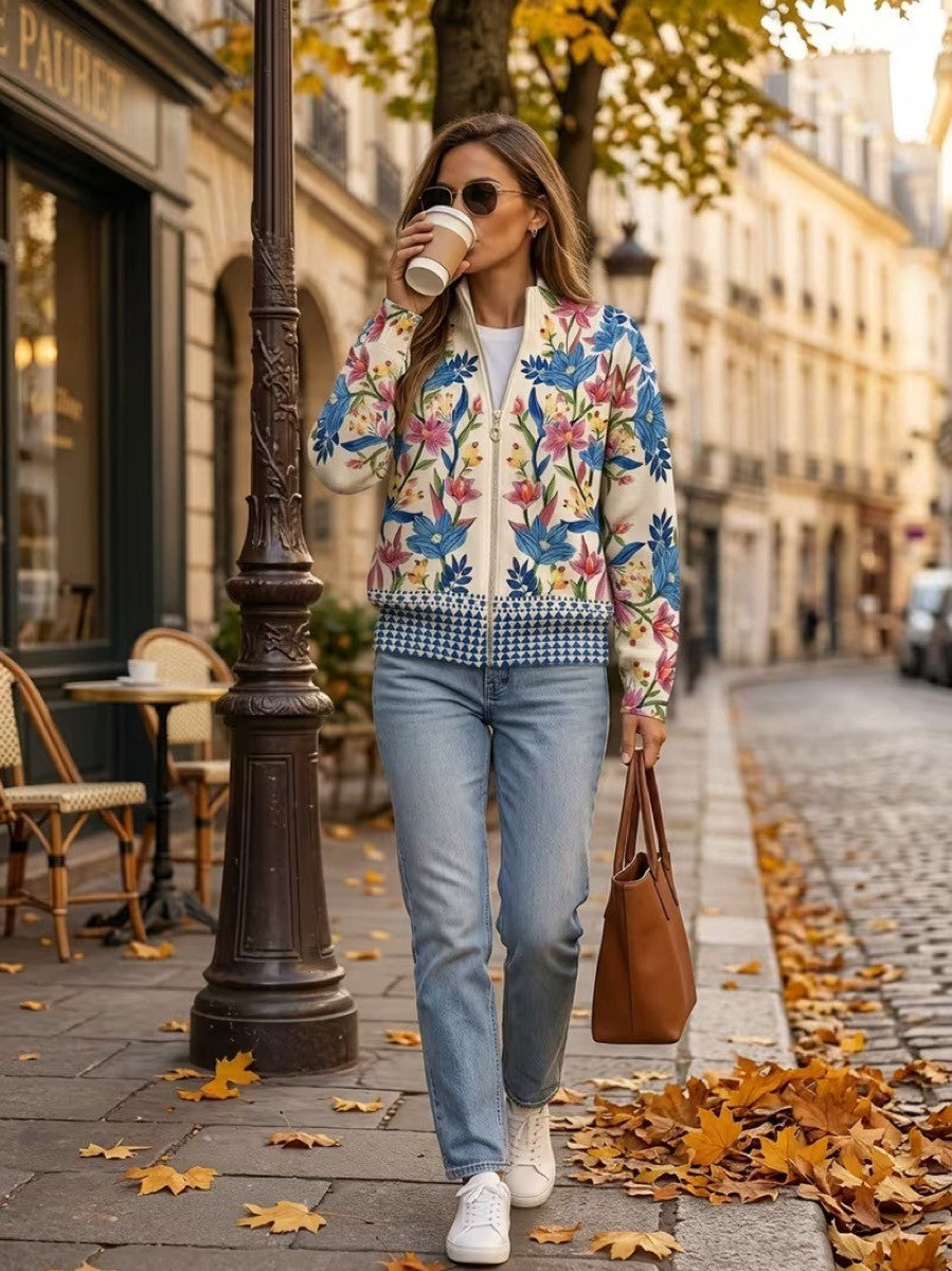 Tabitha™ | Cardigan Zippé à Fleurs de Jardin Botanique