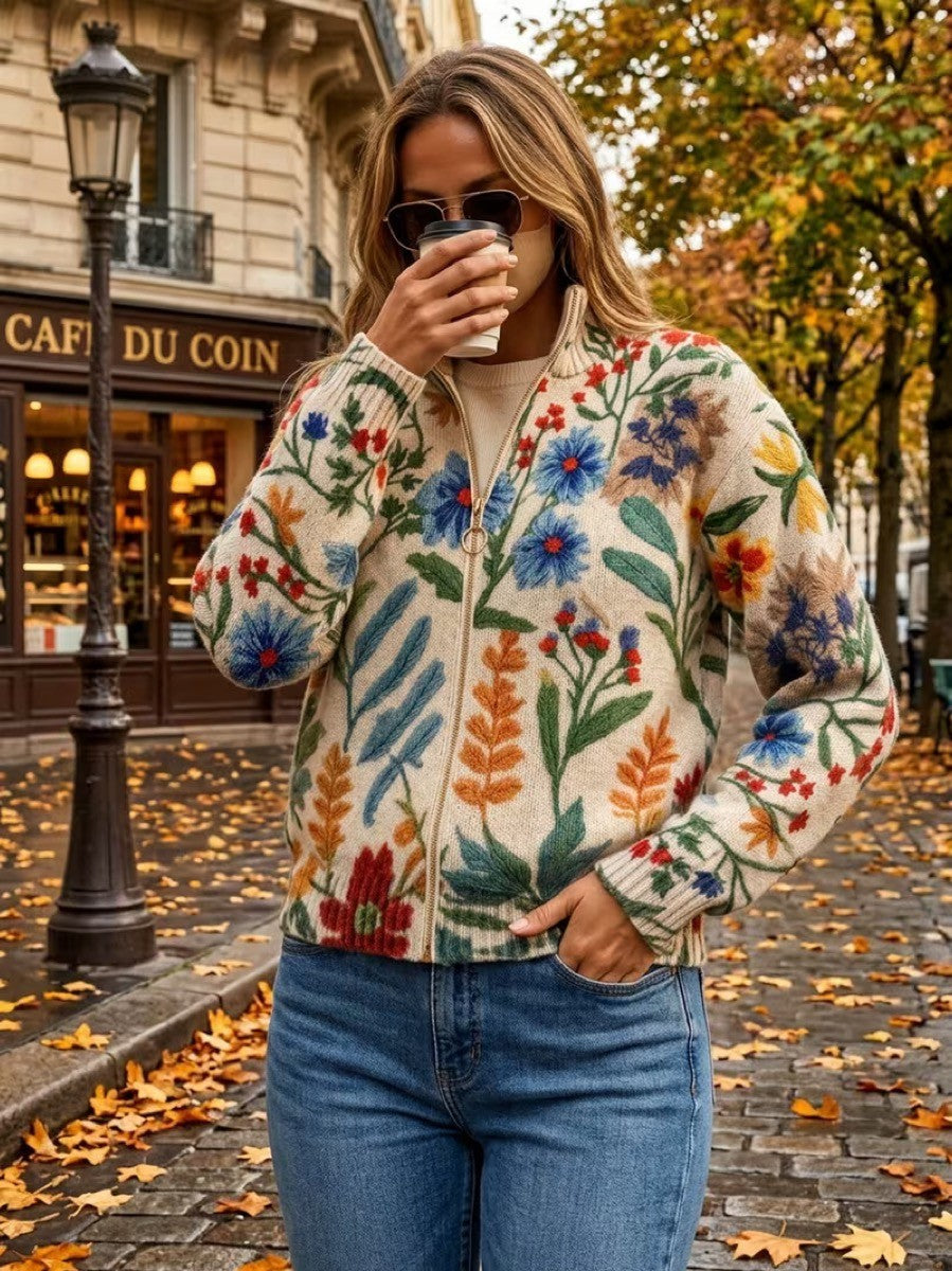Tabitha™ | Cardigan Zippé à Fleurs de Jardin Botanique