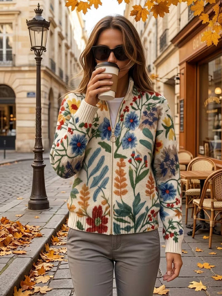 Tabitha™ | Cardigan Zippé à Fleurs de Jardin Botanique