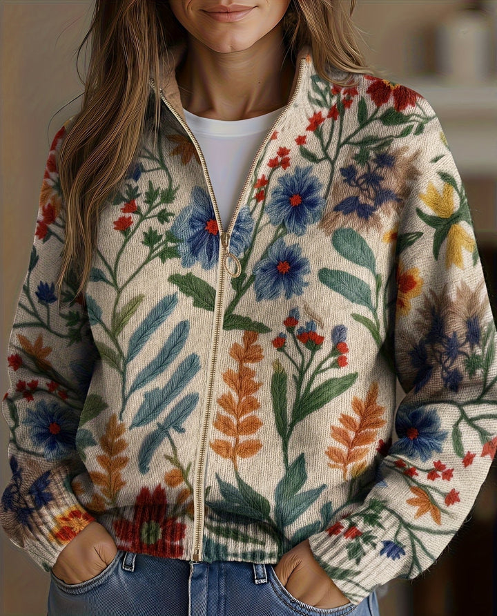 Tabitha™ | Cardigan Zippé à Fleurs de Jardin Botanique
