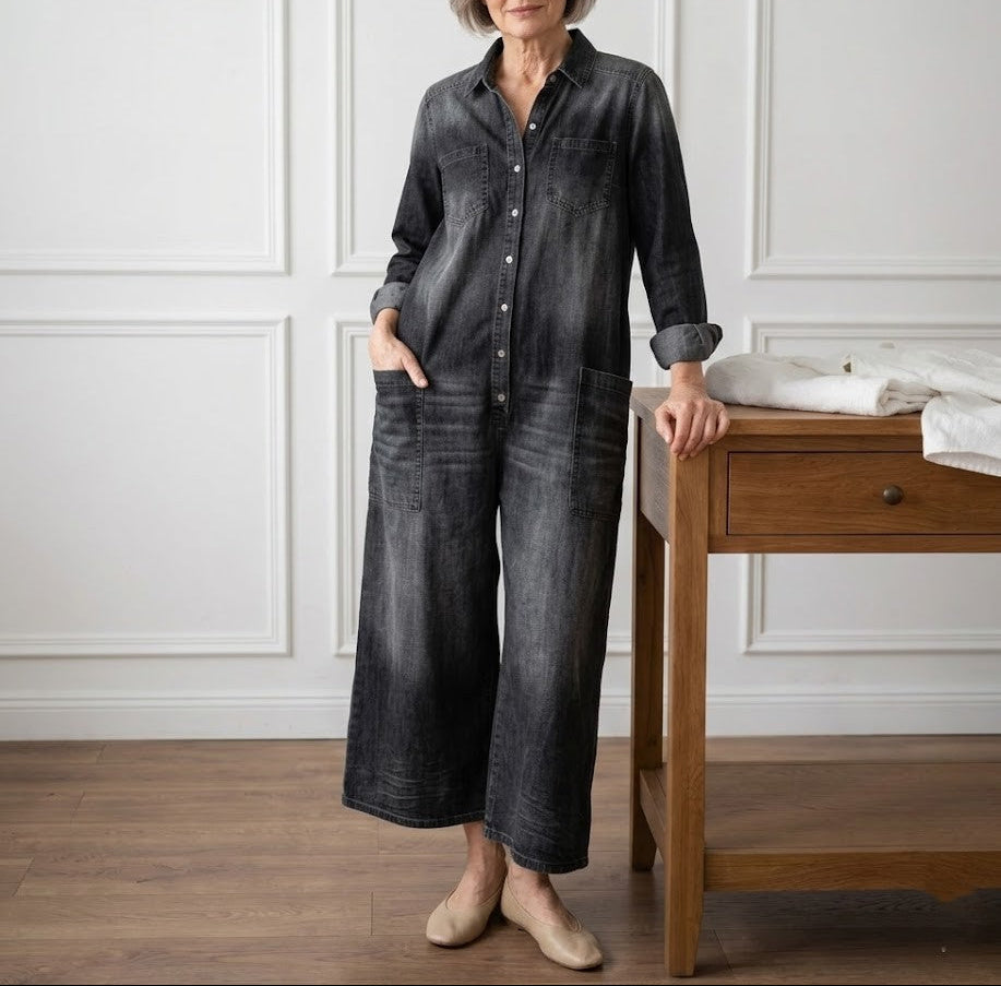 Diana | Combinaison vintage en denim doux lavé avec boutons